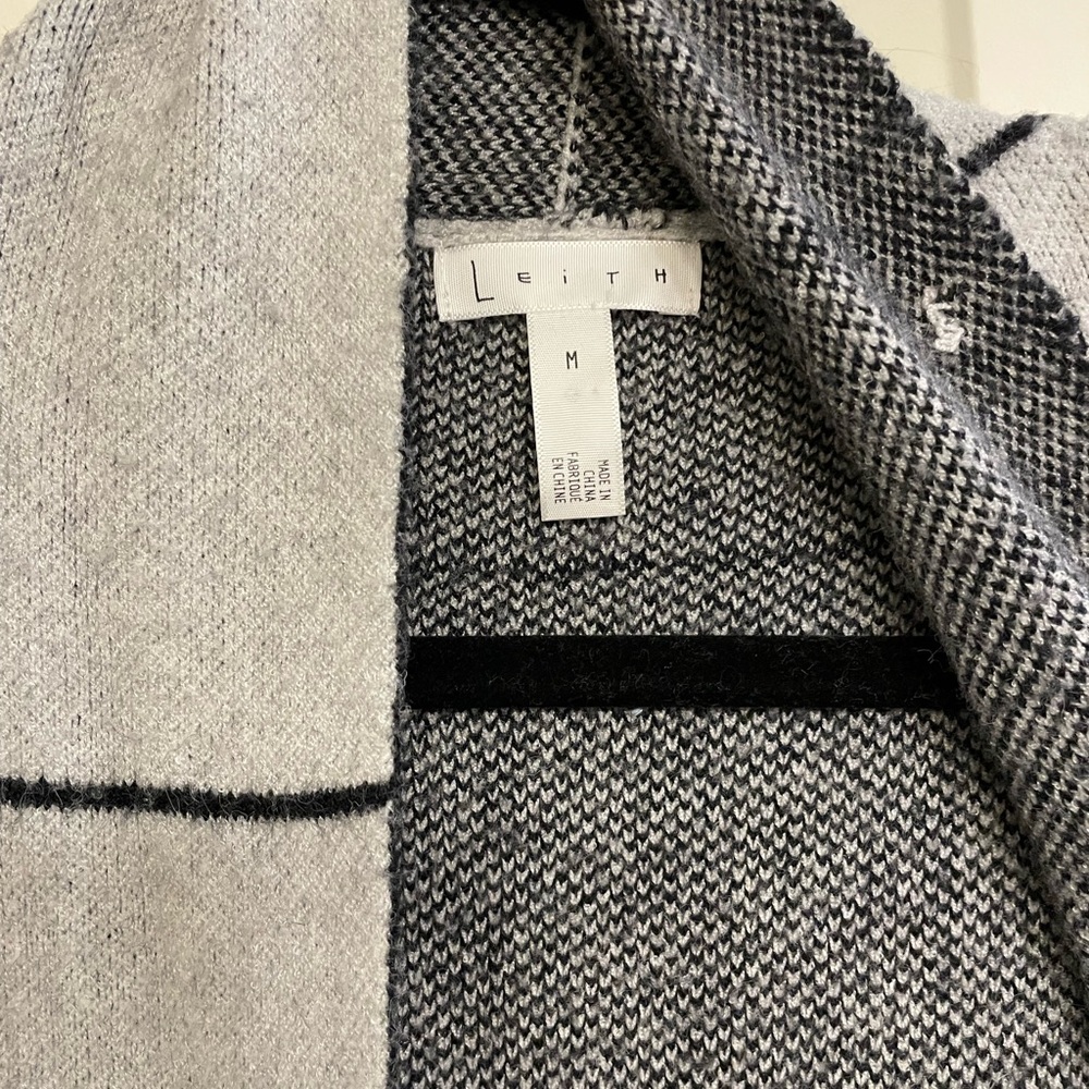 Leith Gray Grid Pattern Cardigan Sweater - Picture 3 of 5